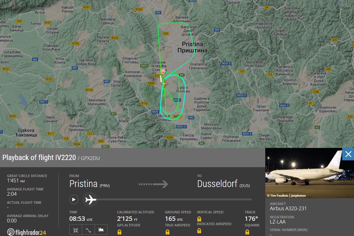 Aeroplani bullgar A320-231 pëson defekt, bën ulje emërgjente pas 30 minutash në aeroportin e Prishtinës